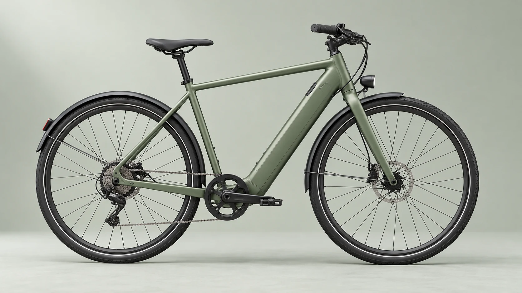 Veliro One, salbeigrünes Urban E-Bike als Studioaufnahme